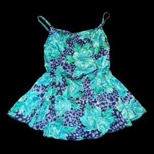 Floral Blue and Green Kids One Piece